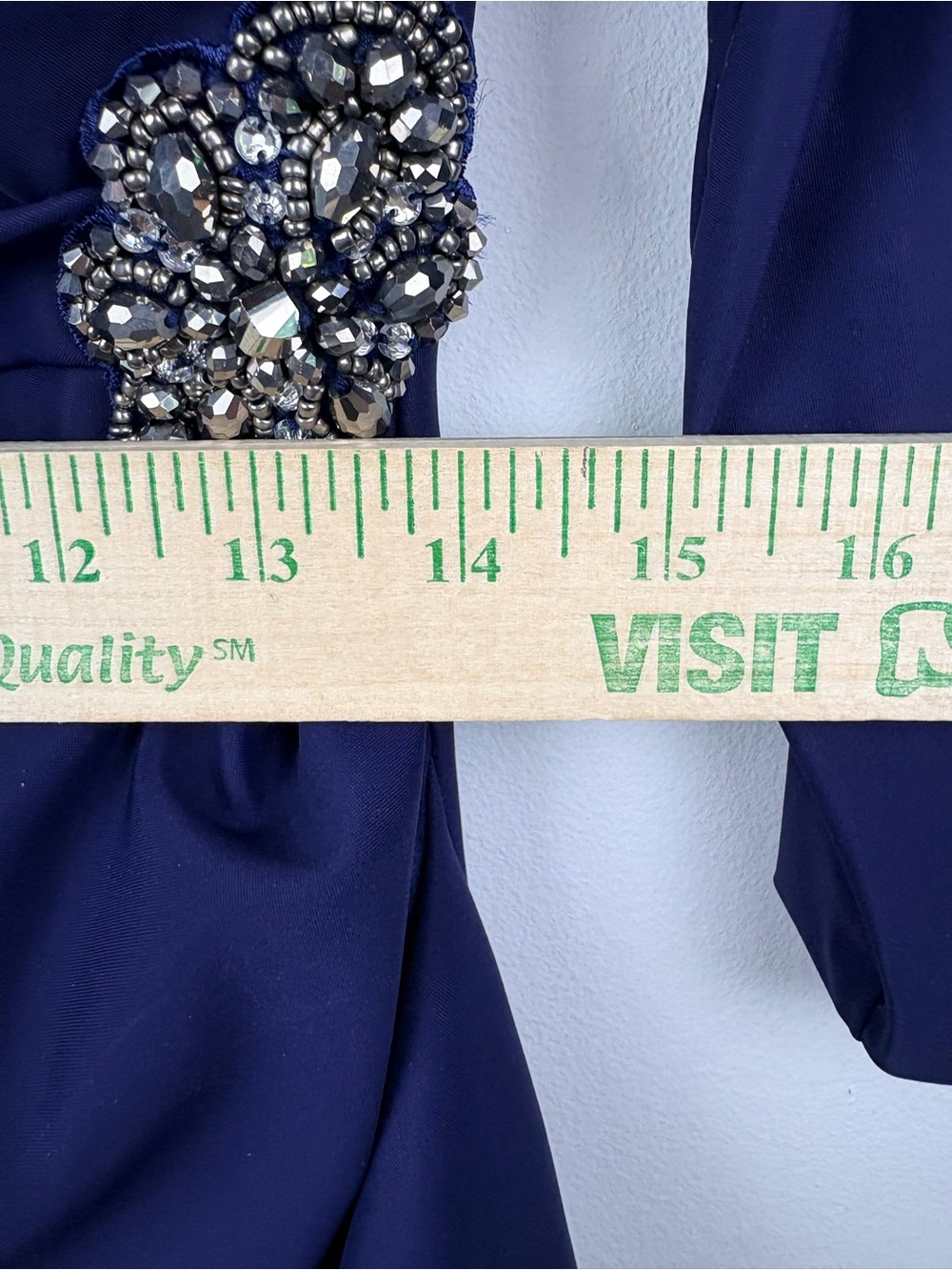 Alex Evenings Diana Cascade Ruffle Sheath Contour Dress Navy Blue Sz 8 - Picture 9 of 14